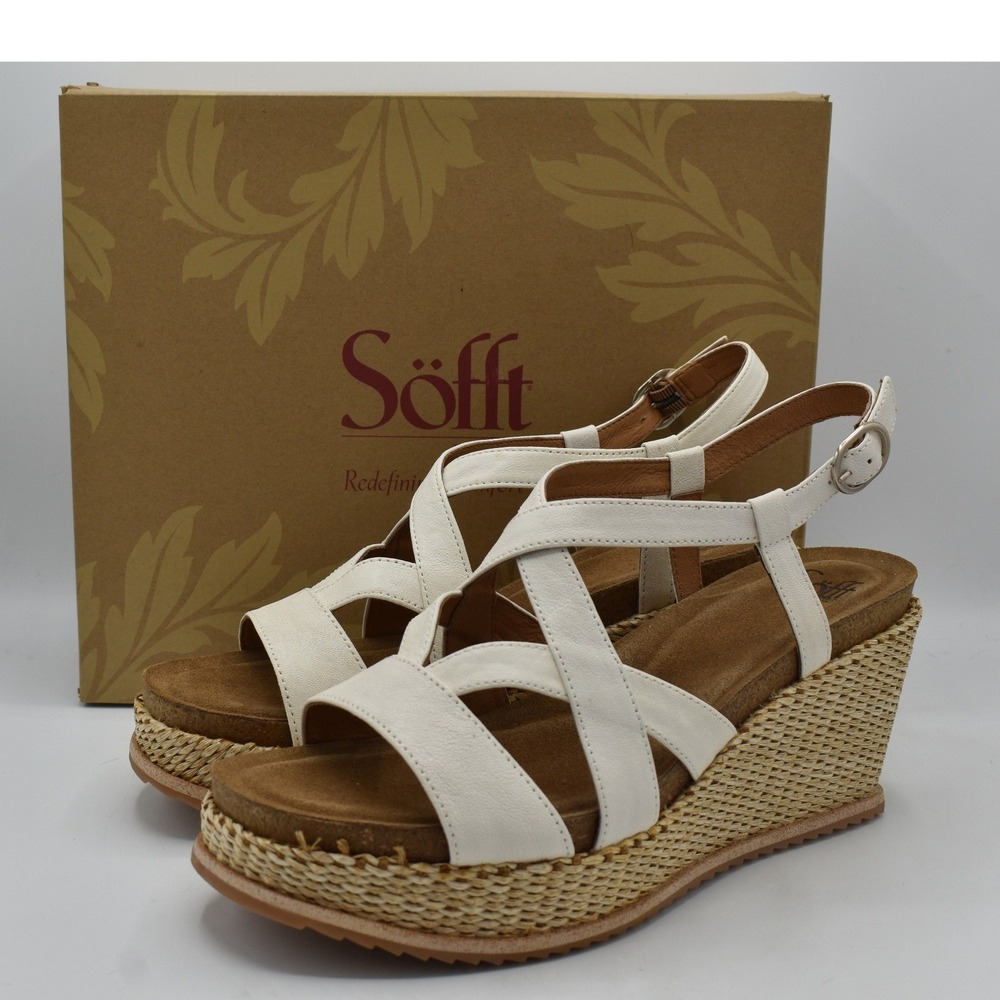 Sofft Devyn Wedge Sandals Women 11 White Leather Espadrille Platform Shoes